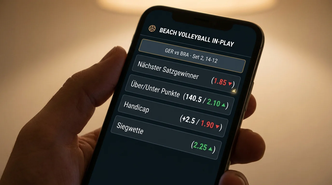 Verfügbare Live-Wettmärkte Beachvolleyball – Siegwette, Satzgewinner und Über/Unter in der In-Play-Ansicht