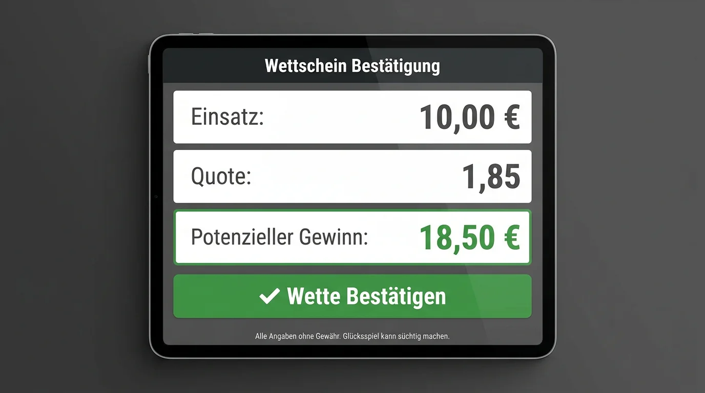 Wettschein-Bestätigung beim Beachvolleyball Wetten – Einsatz, Quote und möglicher Gewinn im Überblick