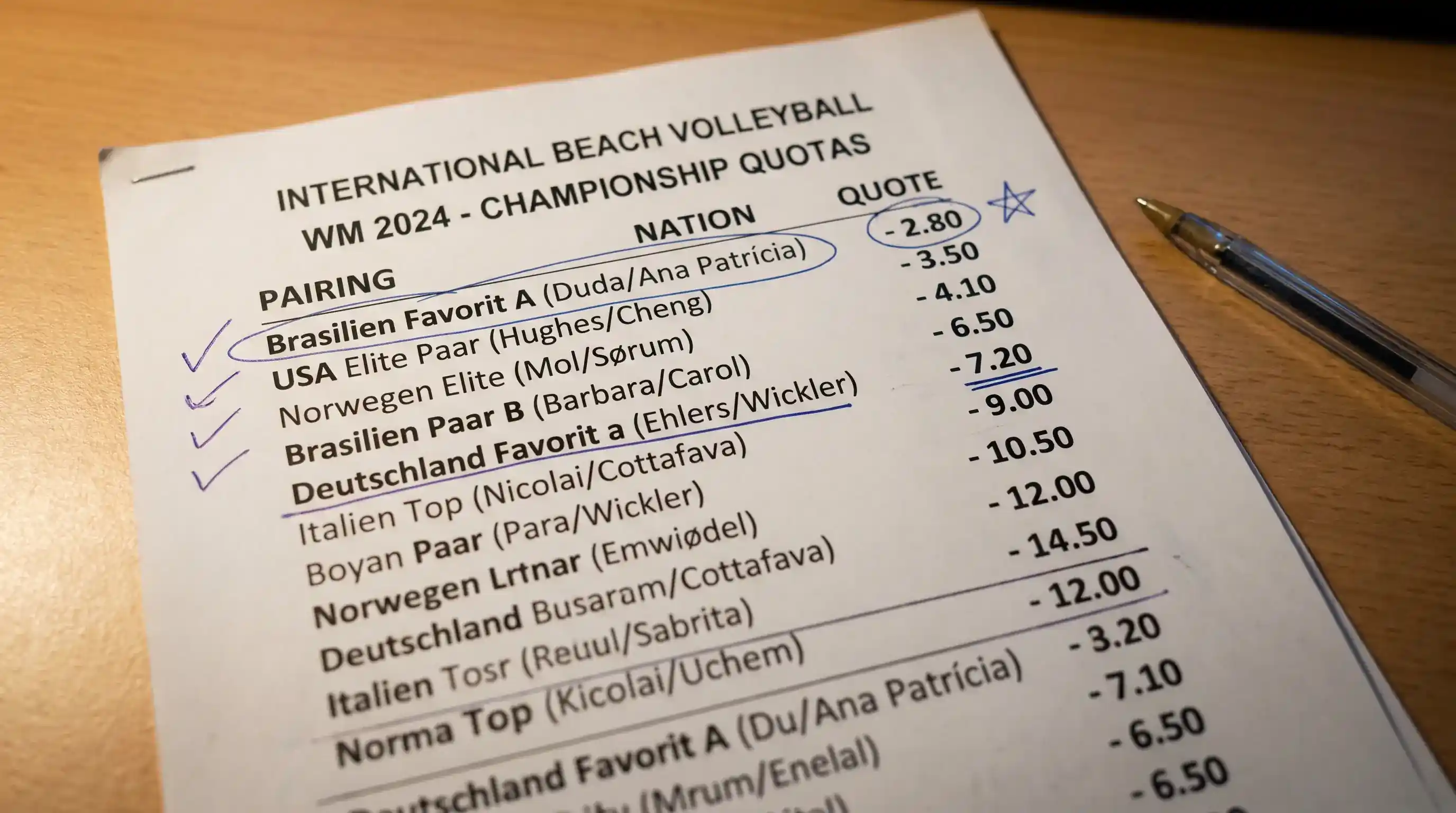 Beachvolleyball WM Favoriten und Quotenentwicklung – internationale Top-Paare und ihre Sieger-Quoten im Turnierverlauf