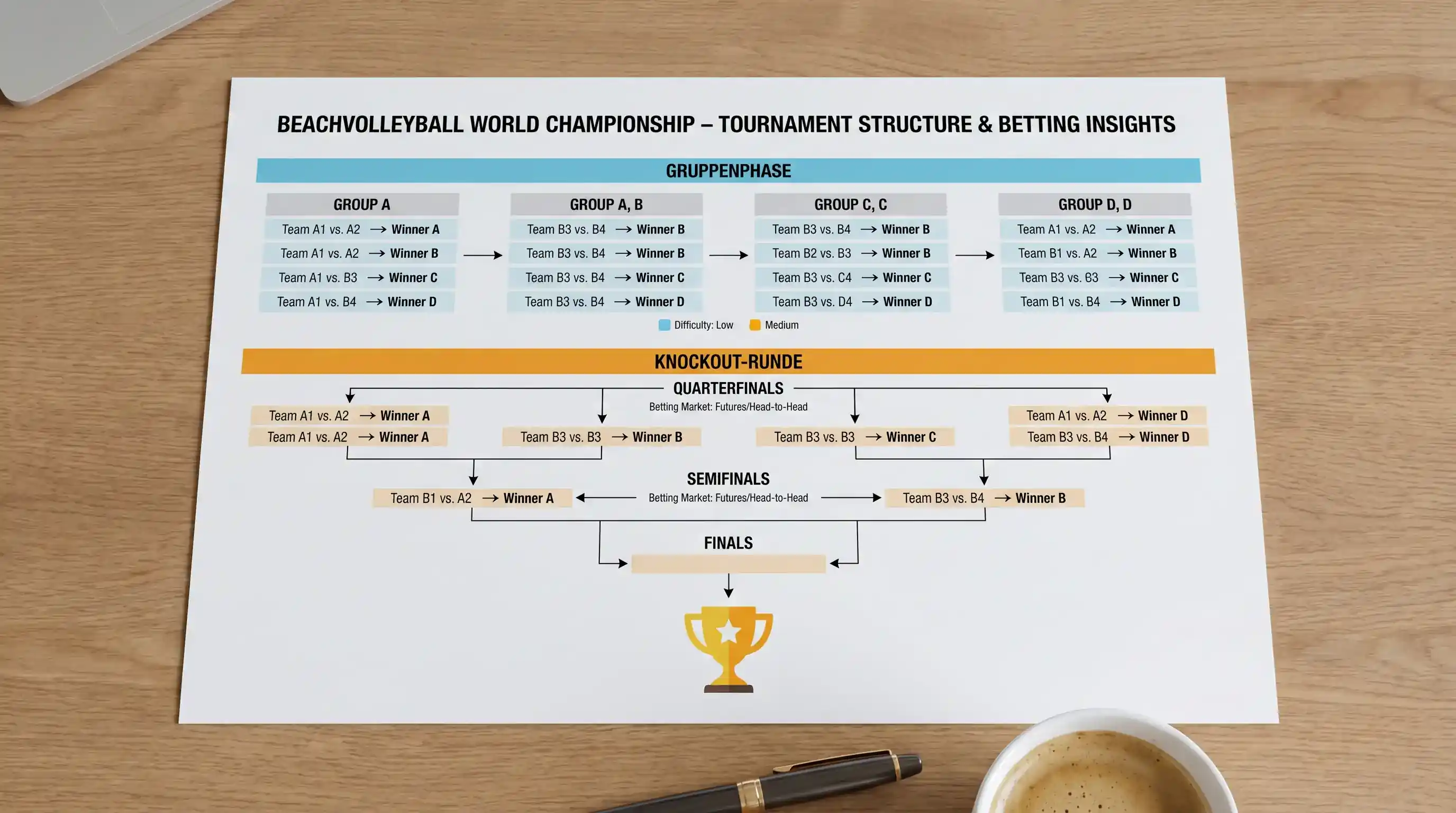 Beachvolleyball WM-Format – Gruppenphase und K.o.-Runde mit verfügbaren Wettmärkten bei deutschen Buchern