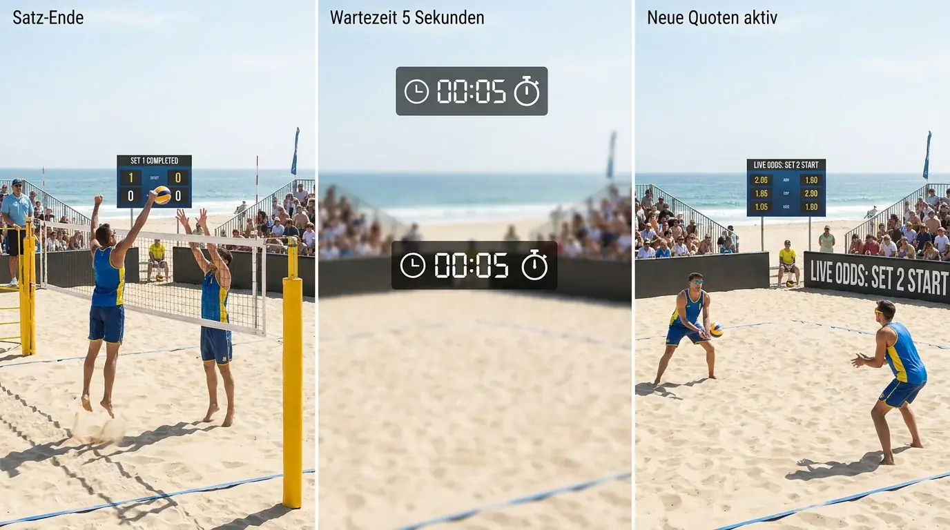 5-Sekunden-Regel Auswirkung beim Beachvolleyball Live-Wetten – Pflichtpause nach Satzwechsel